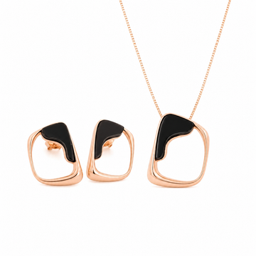 Conjunto Colar e Brinco Folheado a Ouro 18K Orgânico Resinado Preto