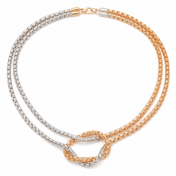 Colar Duplo Folheado a Ouro 18K e Prata Malhada com Fio Martelado