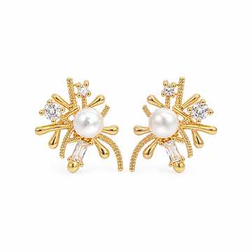 Brinco Folheado a Ouro 18K Cristais com Pérola