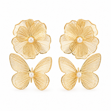 Brinco Flor e Borboleta 18K