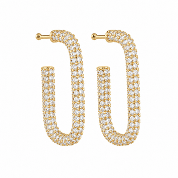 Brinco Argola Retangular Cravejado 18K