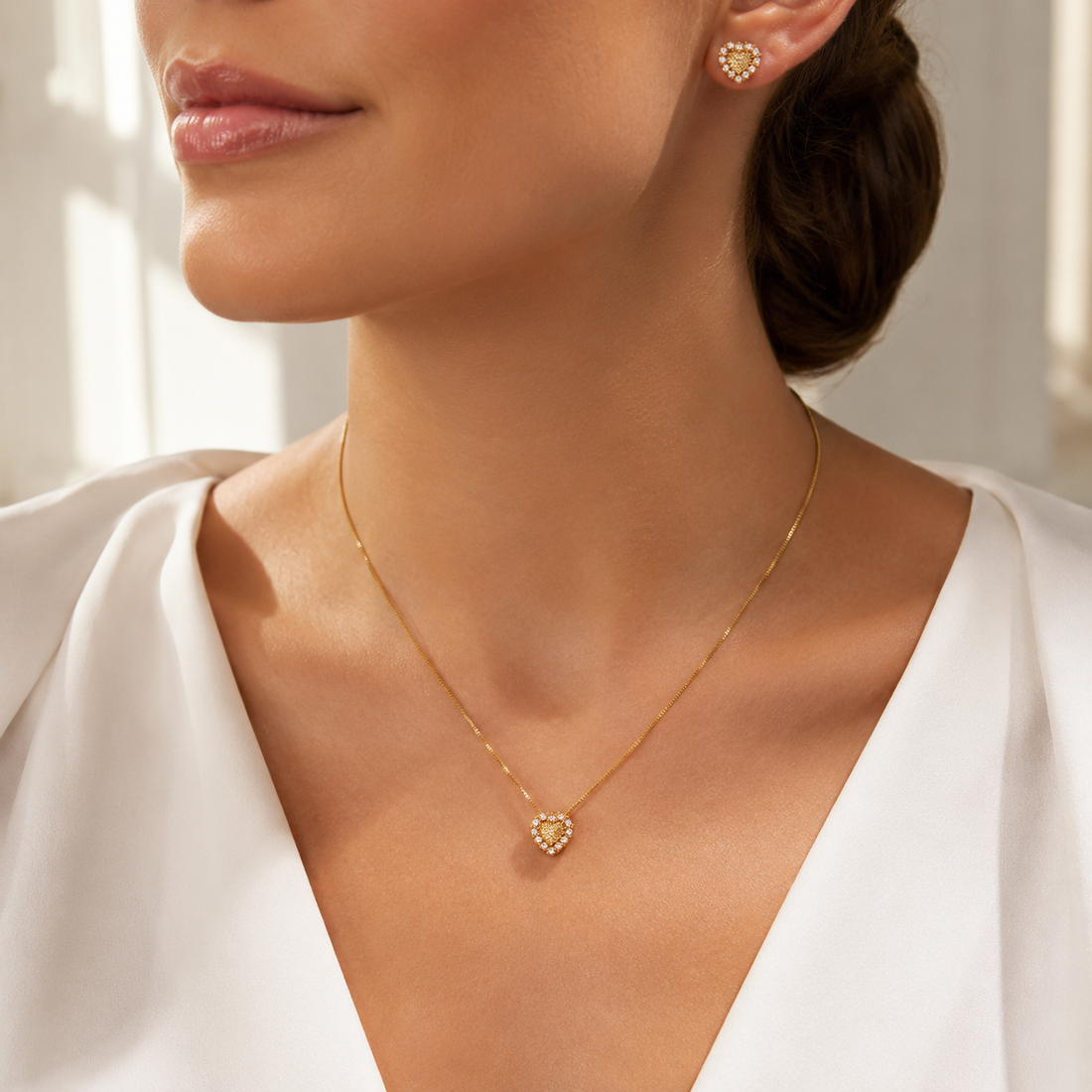 Conjunto Coração Cravejado 18K