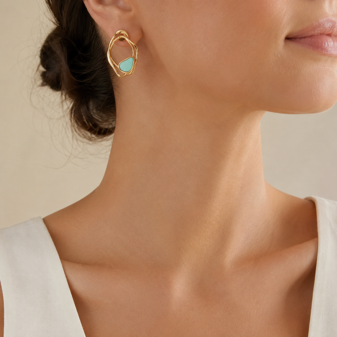 Brinco Orgânico Azul Turquesa 18K