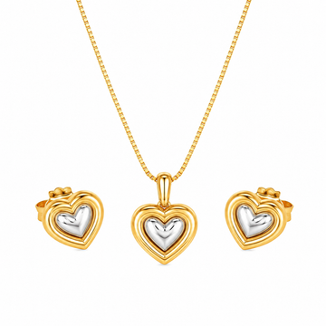 Conjunto Coração Dourado e Prata 18K