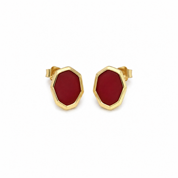 Brinco Hexágono 18K Bordô