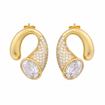 Brinco Médio com Pedra Oval de Zircônias Folheado a Ouro 18K